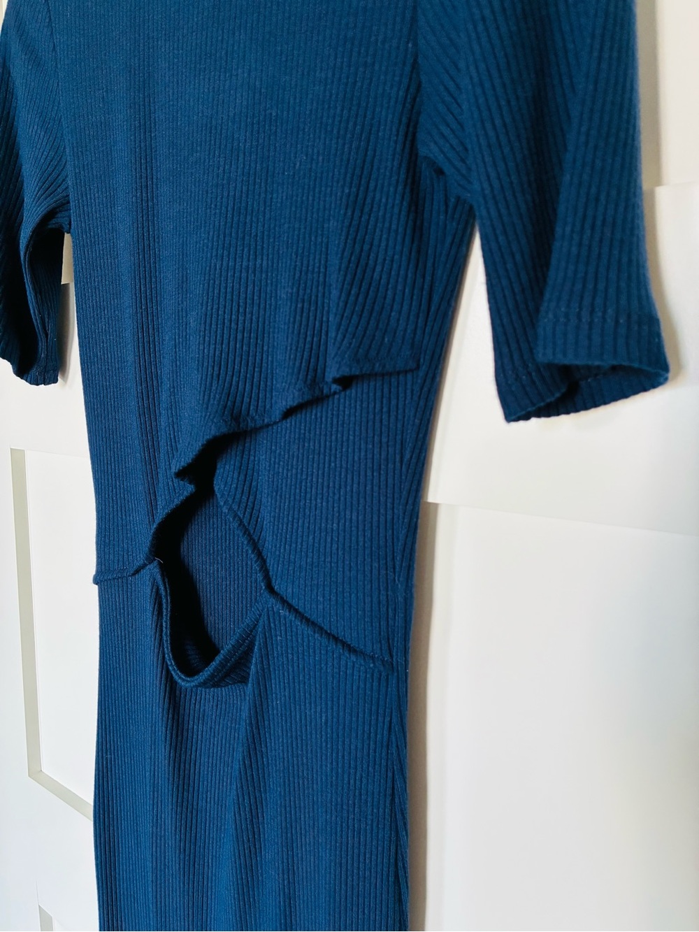 Nasty Gal XS Navy Blue Ribbed Cutout Midi Dress